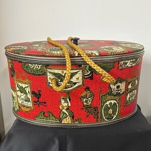 Vintage Red Sewing Box with Braided Gold Handle